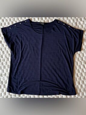 Susan Lawrence Navy Short Sleeve Top with Shoulder Studs